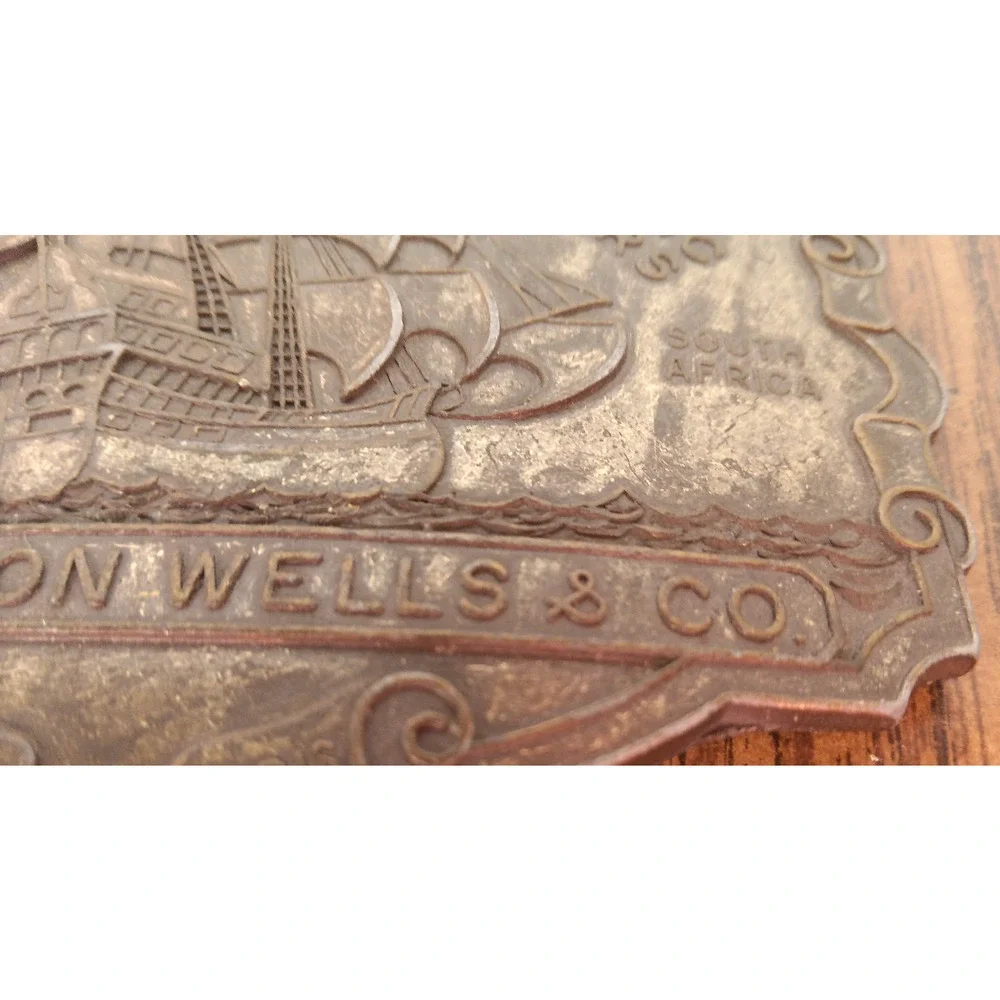 Livingston Wells & Co Vintage Brass Belt Buckle Gold Dealers Shipping 4 x 3